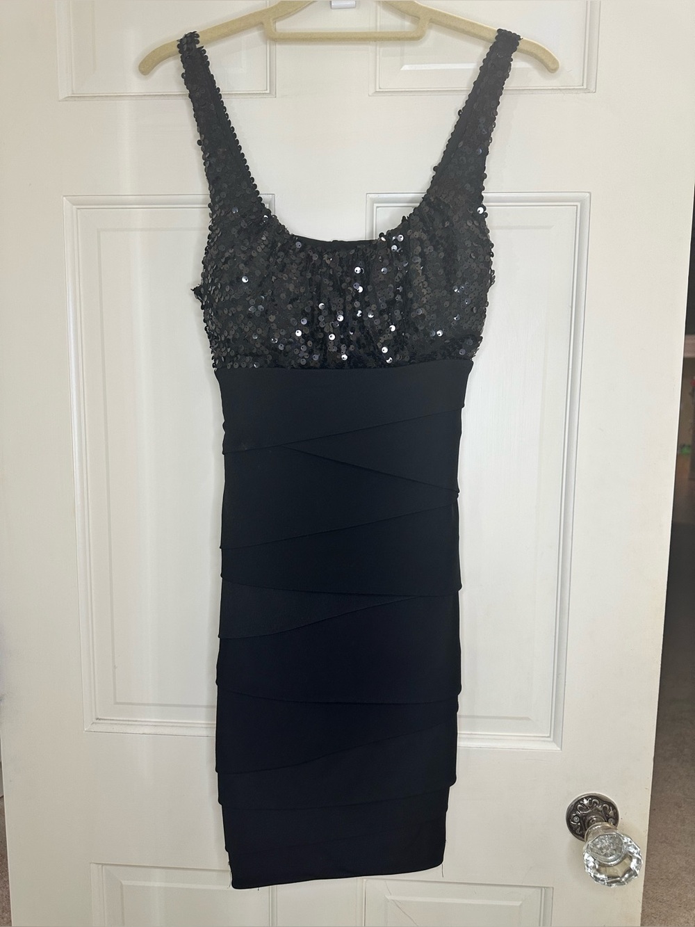 Emerald Sundae Black Sequin Bodice Mini Dress